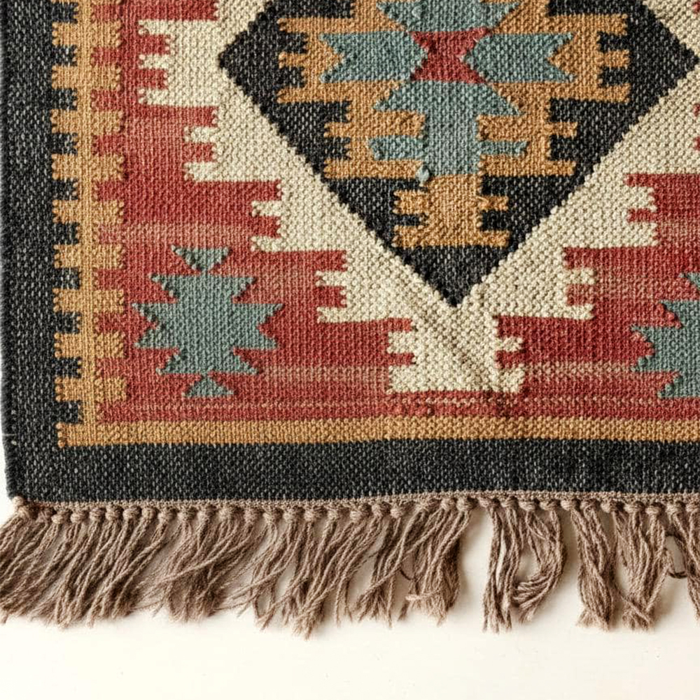 Vintage Handcrafted Multicolor Jute Dhurrie For Home